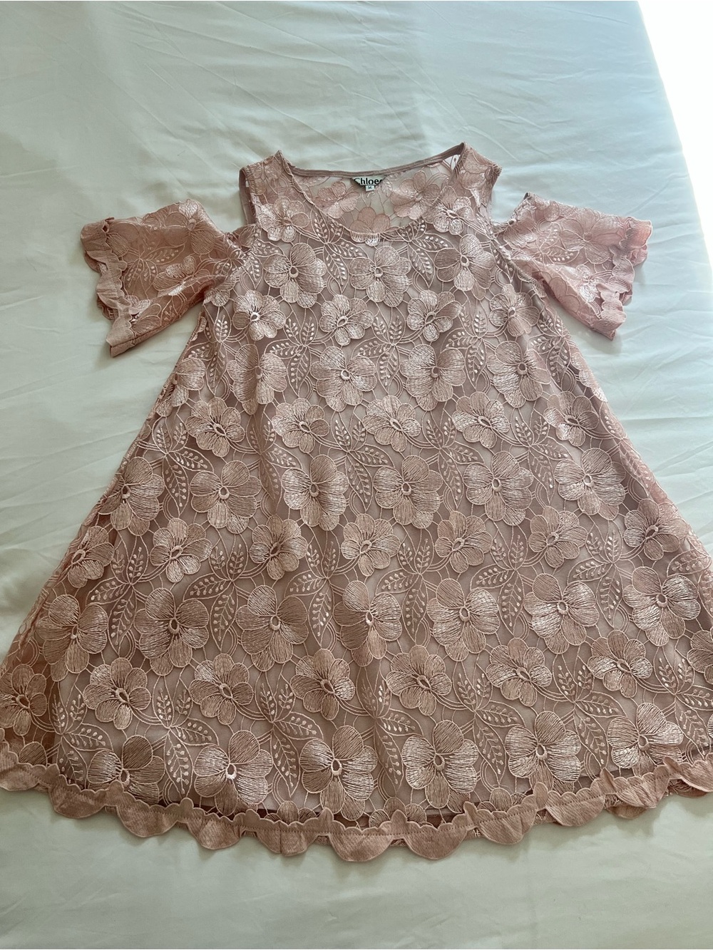 Chloe Blush Pink Floral Lace Cold-Shoulder Midi Dress Size Medium